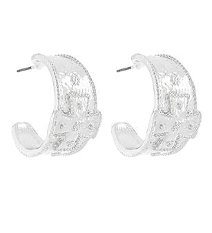 WIDE AND ACCENTED CROSS HOOPS -SILVER