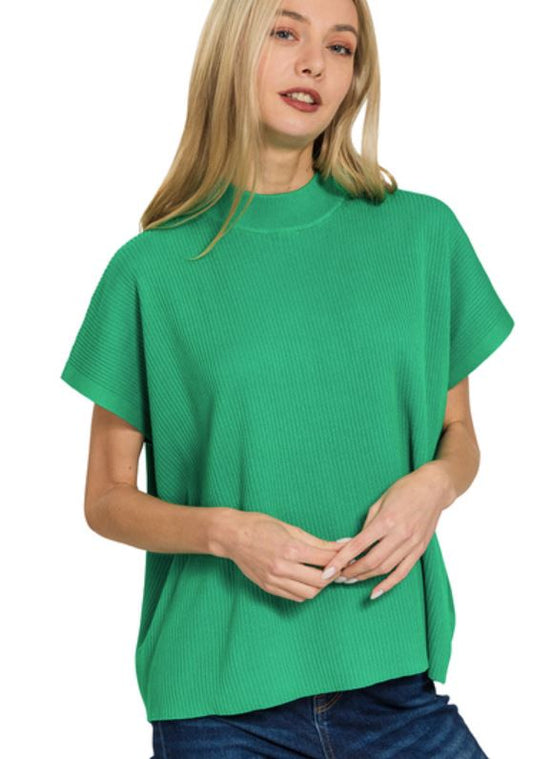 VISCOSE MOCK NECK BOXY SWEATER - K GREEN