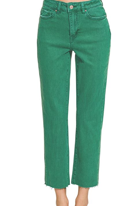 ACID WASHED HIGH WAIST CROPPED STRAIGHT PANTS