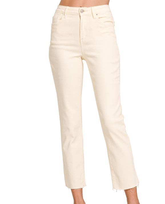 ACID WASHED HIGH WAIST CROPPED STRAIGHT PANTS