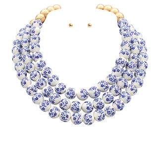 3 ROW CERAMIC FLOWER NECKLACE