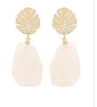 LEAF GEO TEARDROP EARRINGS - IVORY/GOLD