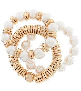 3 ROW BALL AND DISK BRACELE - CREAM/GOLD