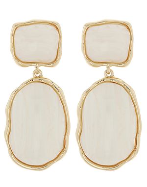 GEOMETRIC OVAL AND SQUARE EARRINGS - WHITE/GOLD