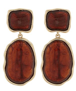 GEOMETRIC OVAL AND SQUARE EARRINGS - BROWN/GOLD