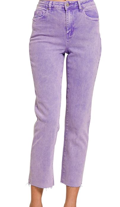 ACID WASHED HIGH WAIST CROPPED STRAIGHT PANTS