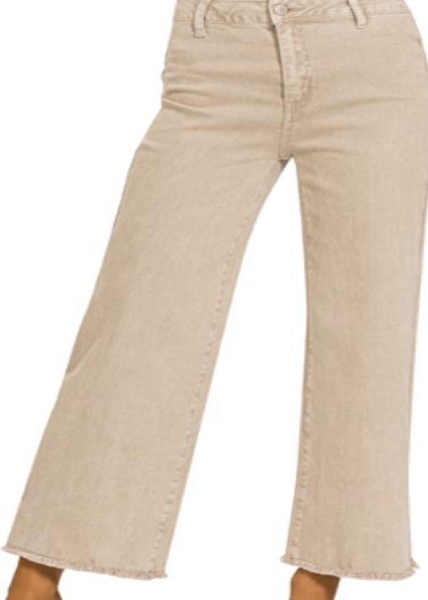 ACID WASH FRAYED HEM STRAIGHT WIDE PANTS-ASH MOCHA