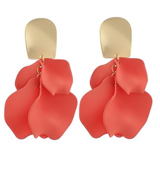 COLOR COATING PETAL EARRINGS - CORAL/GOLD