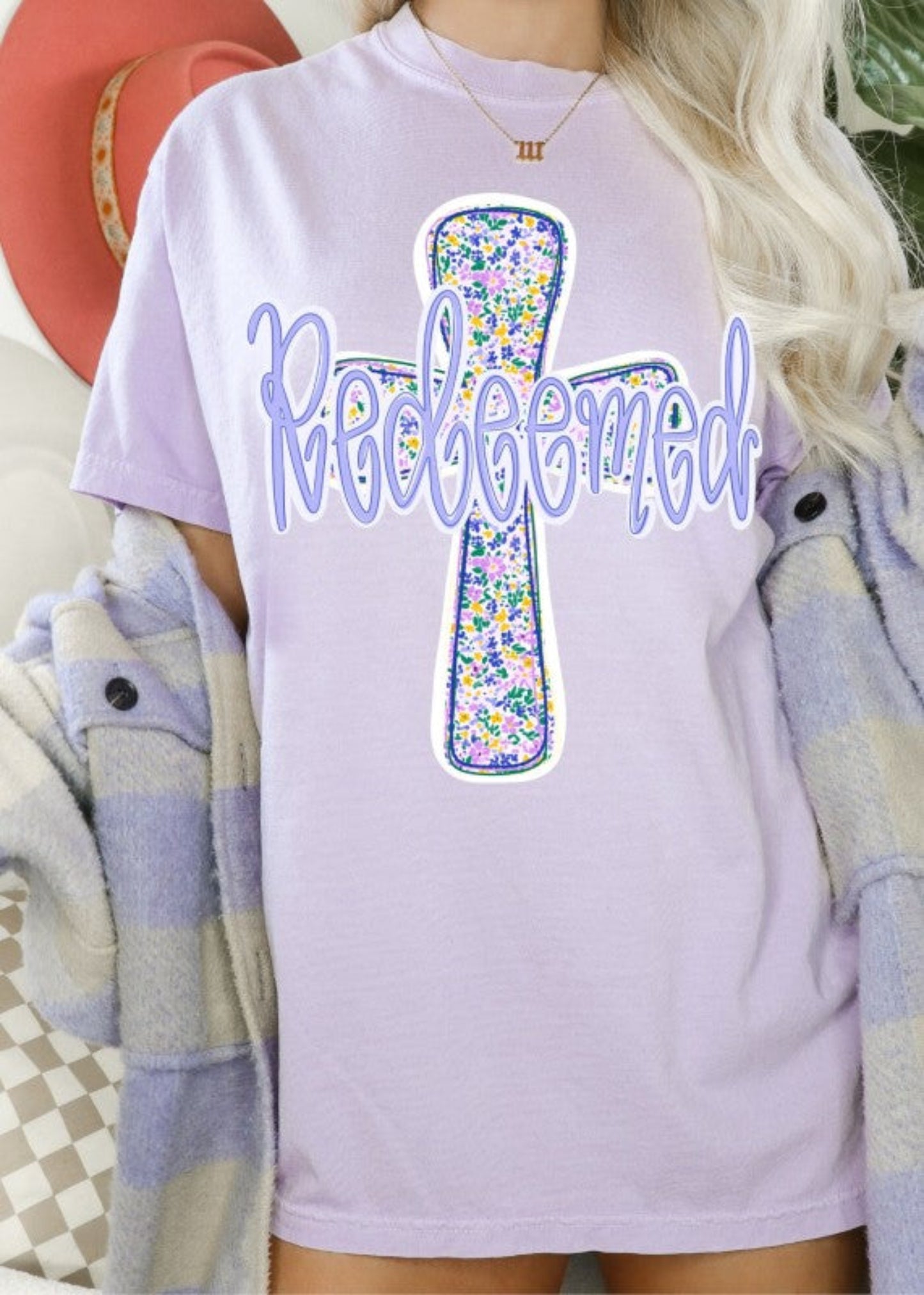 REDEEMED CROSS TSHIRT - ORCHID