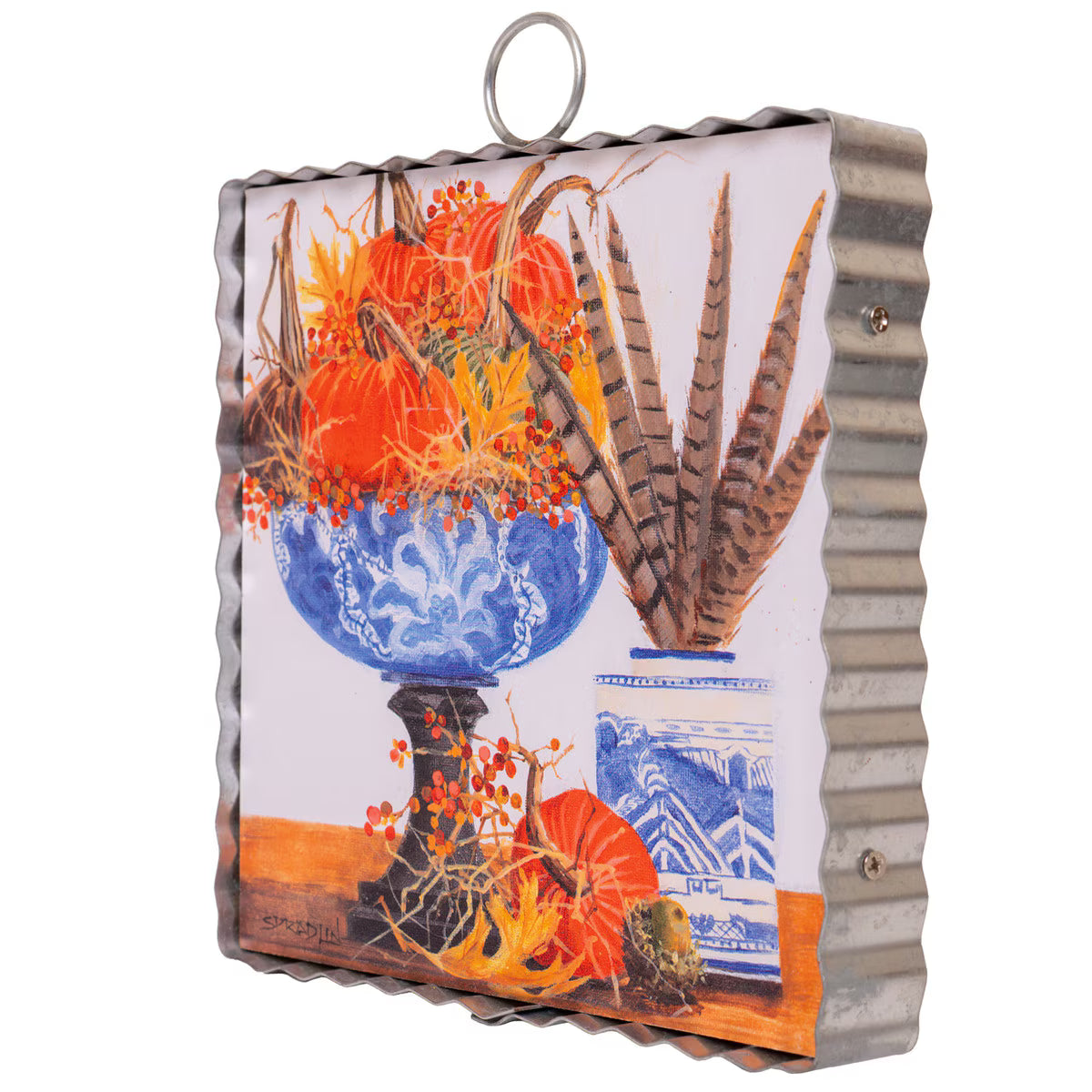 MINI GALLERY BLUE BOWL OF VELVET PUMPKINS