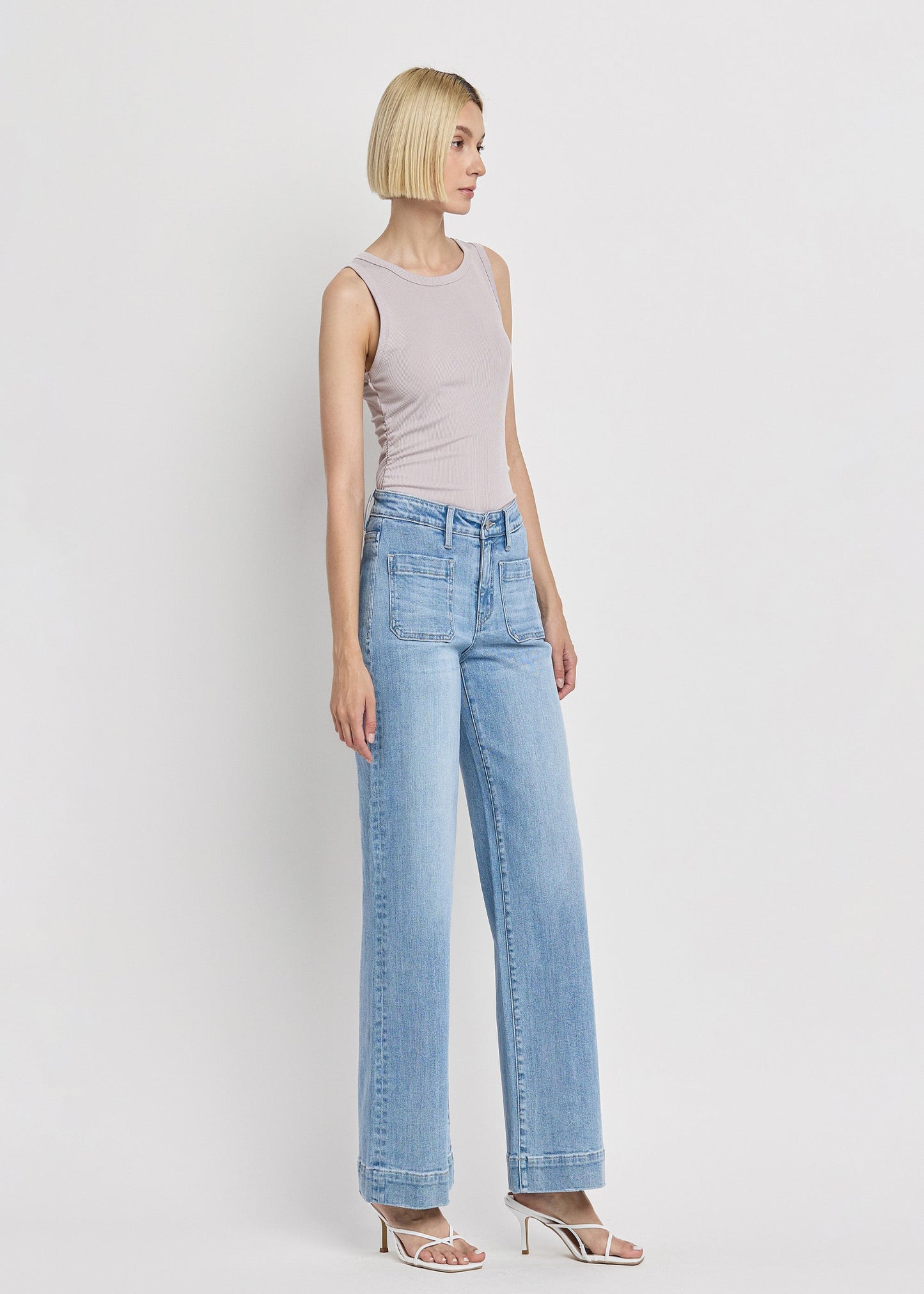 HIGH RISE FRONT PATCH POCKET WIDE TROUSER