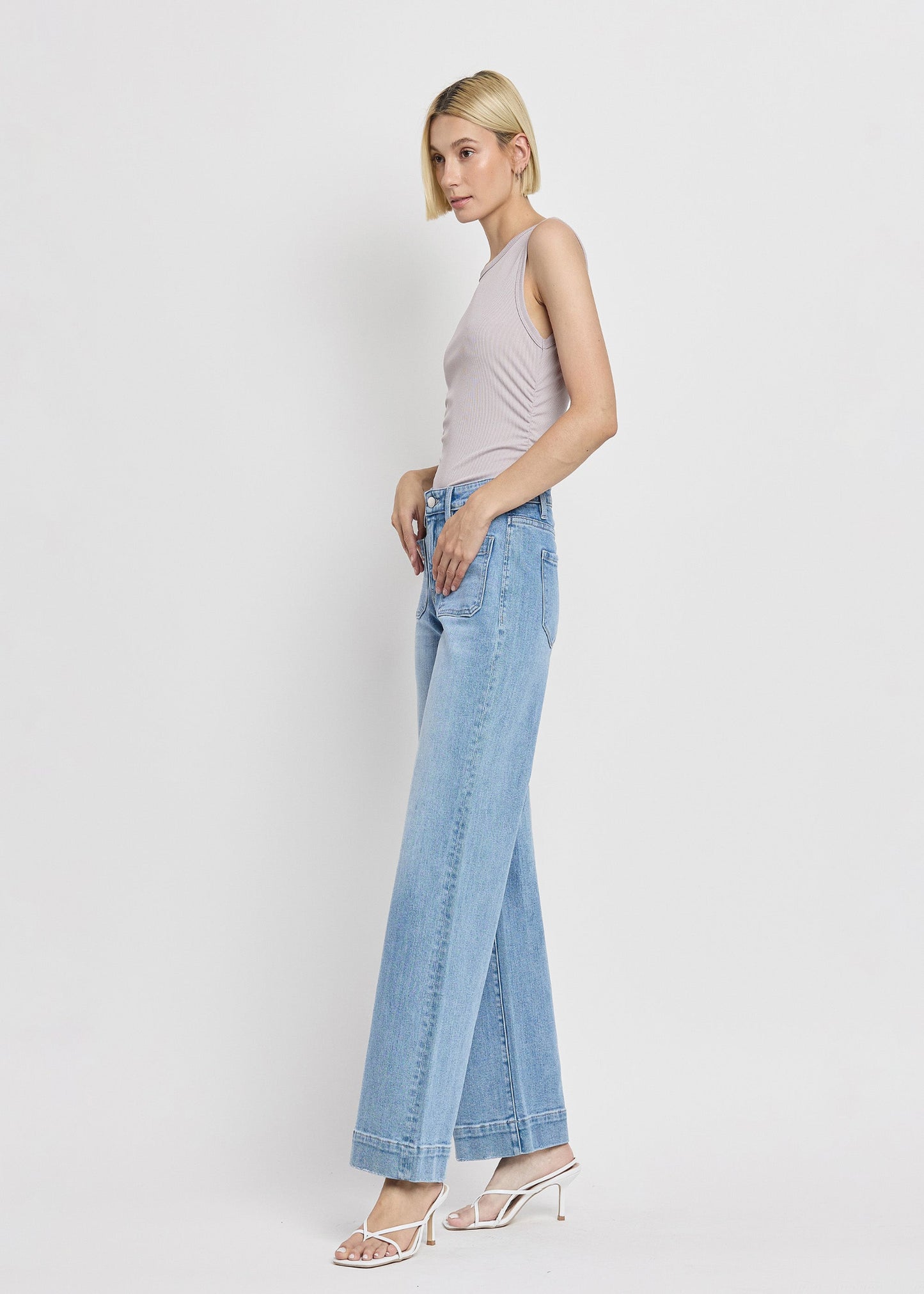 HIGH RISE FRONT PATCH POCKET WIDE TROUSER