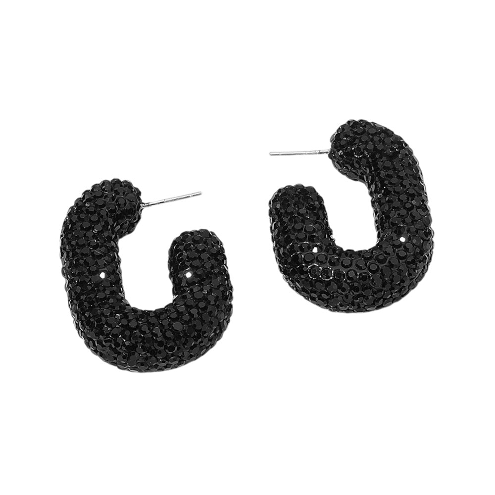 Rhinestone Studded Chunky Oval Hoop Earrings