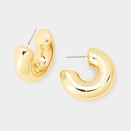 Thick Metal Hoop Earrings-gold