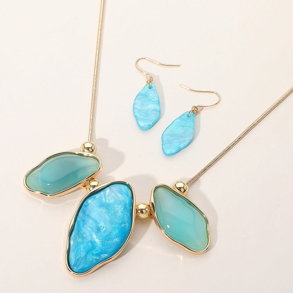 Abstract Sparkled Celluloid Acetate Pebble Link Pointed Adjustable Necklace