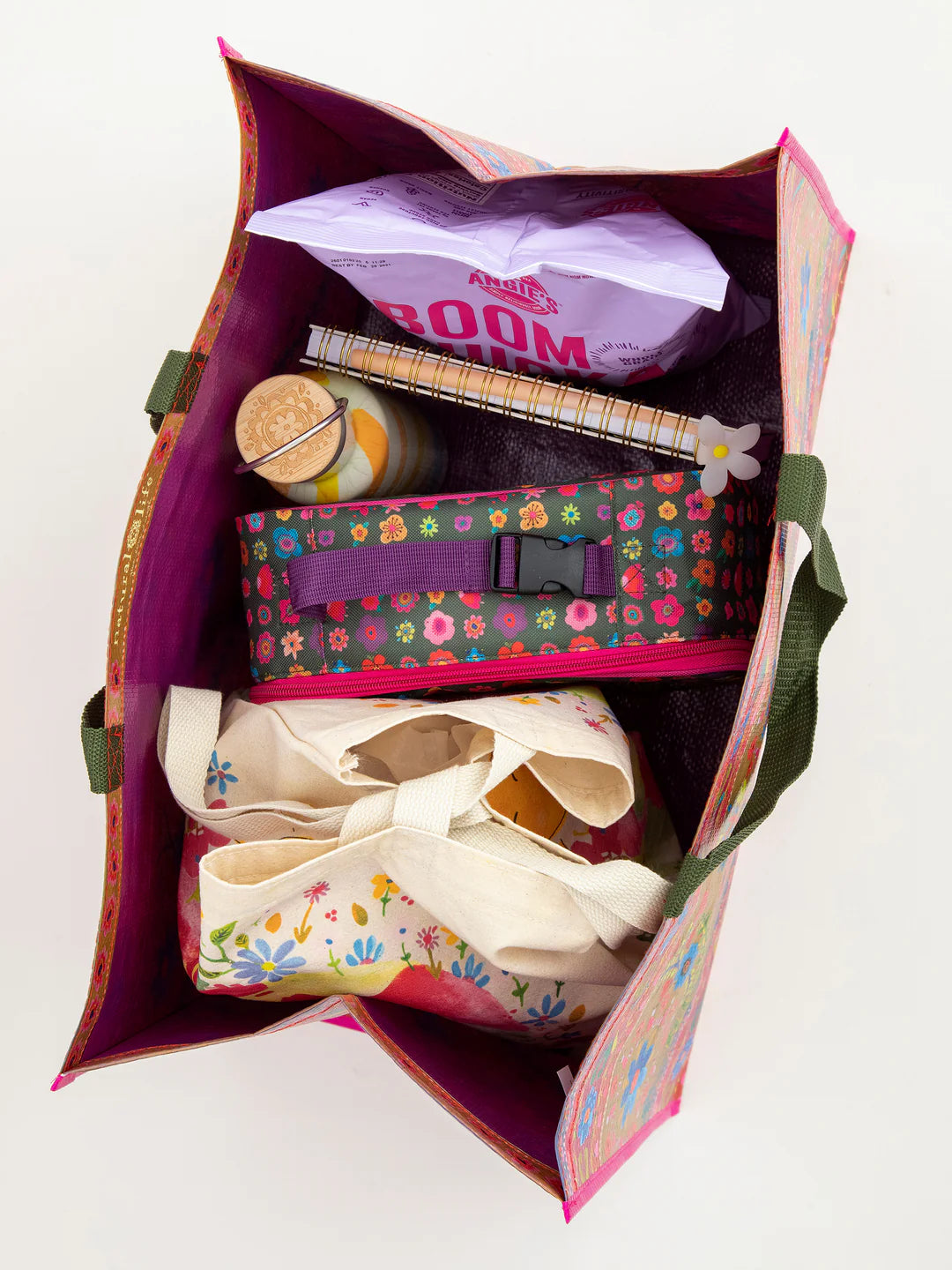 Carry All Happy Tote Bag- FLORAL BORDER