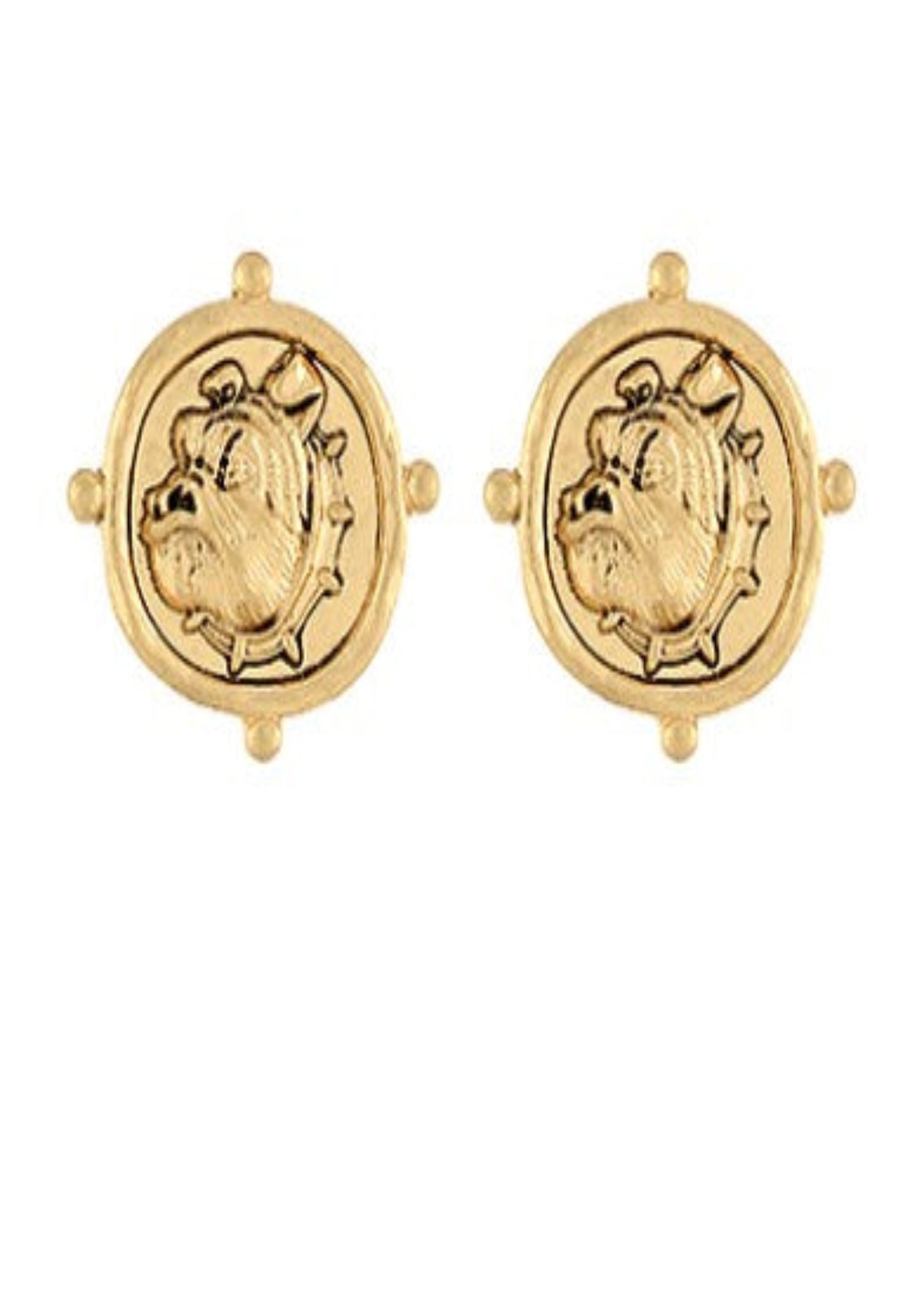 BULLDOG FACE COIN EARRINGS