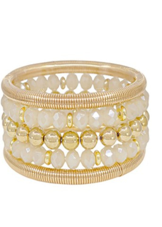 5 ROW GLASS BEAD & CCB METAL BRACELET