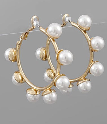 8MM PEARL TRIMMED HOOP EARRINGS