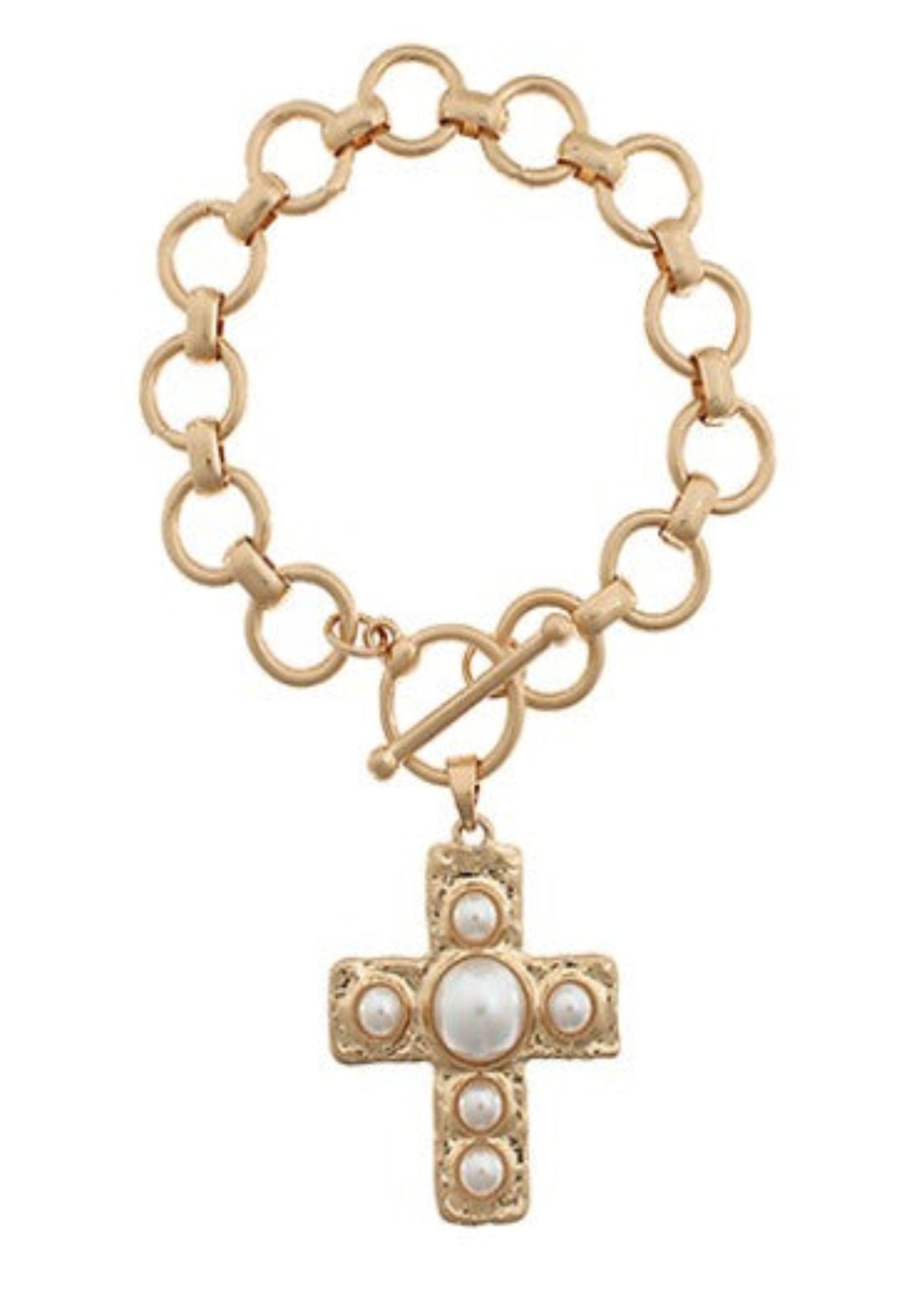 CROSS PEARL CHARM BRAC - CREAM/ GOLD