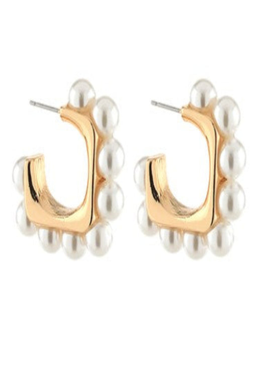 LINKED PEARL SQUARE HOOP EARRINGS