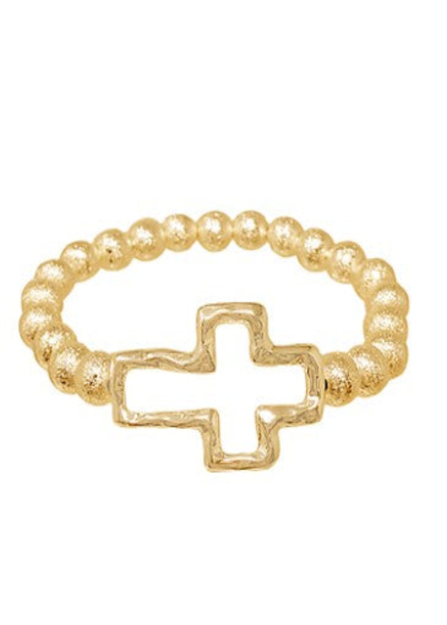 CROSS & TEXTURED METAL BALL BRACELET-GOLD