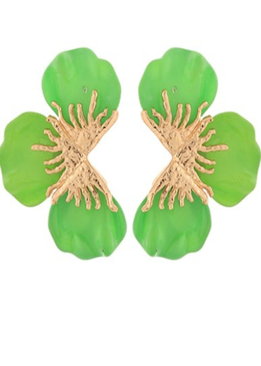 FLOWER EARRINGS - GREEN AND GOLD