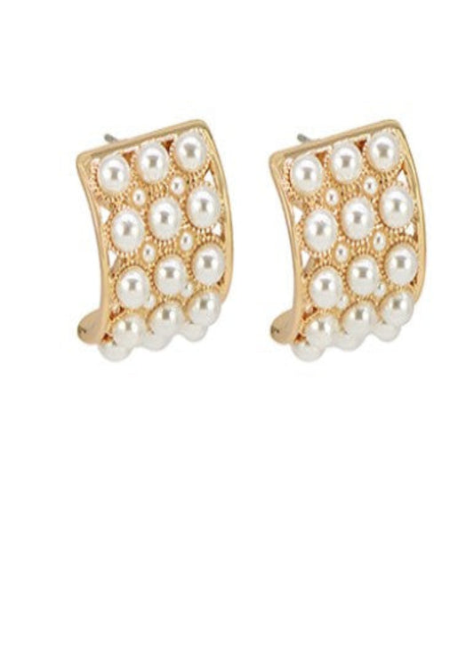 PAVE PEARL WIDE OPEN HOOP EARRINGS