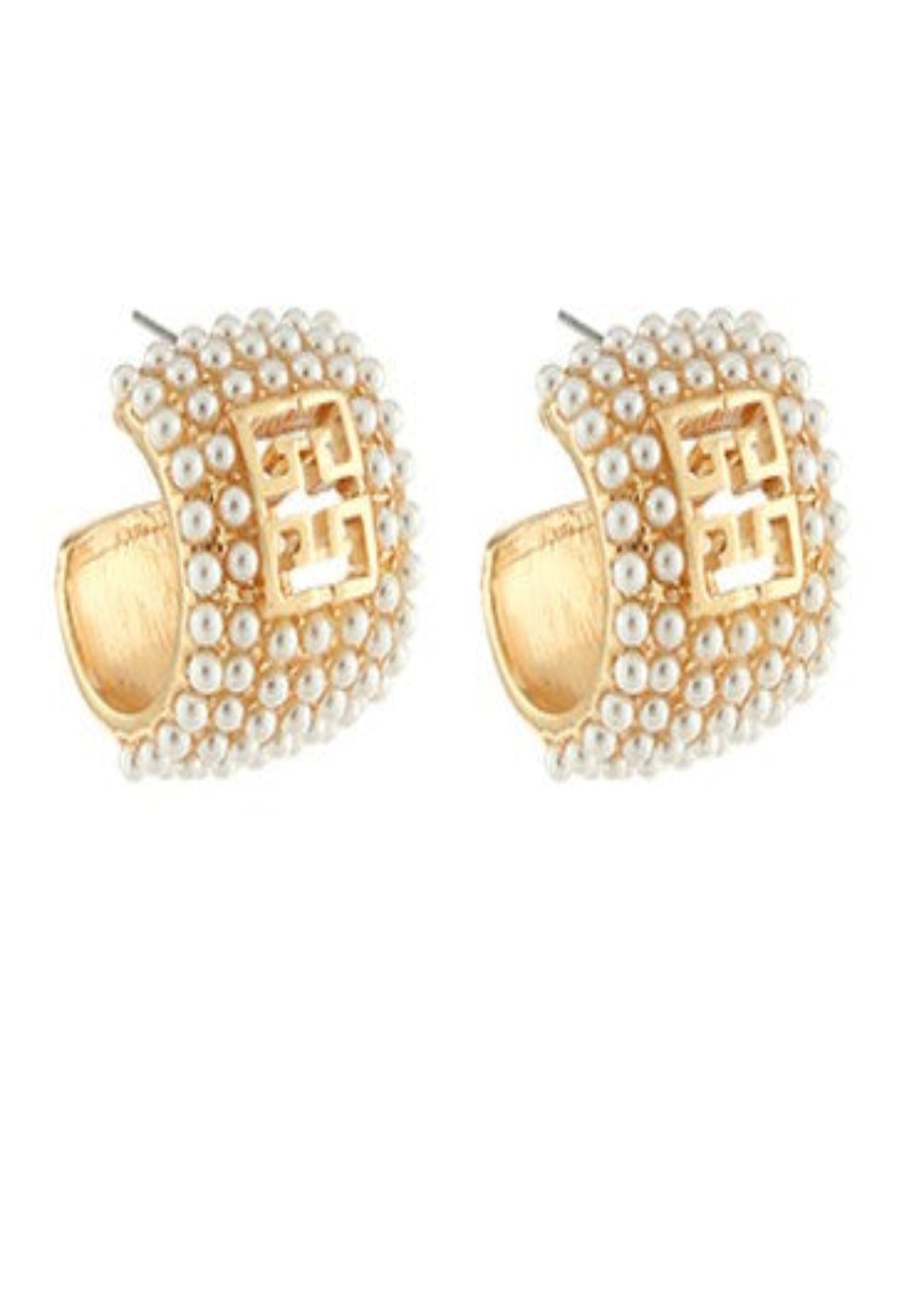 PAVE PEARL WIDE HOOP EARRINGS