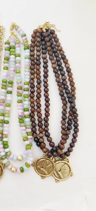 BROWN MARBLE BEADED DUCK NECKLACE