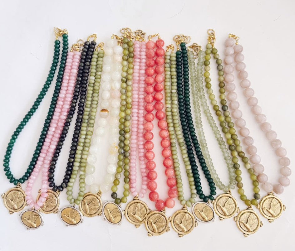 GREEN BUBBLE BEADED SIGNATURE DUCK NECKLACE