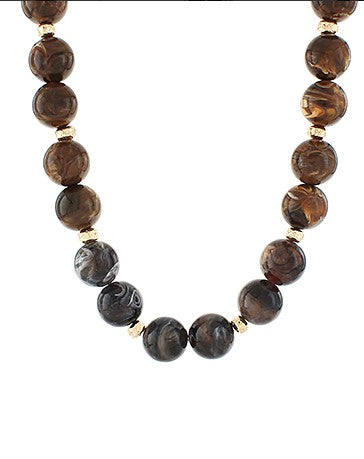 ACRYLIC BALL BEADED NECKLACE - TORTOISE AND DARK GREY