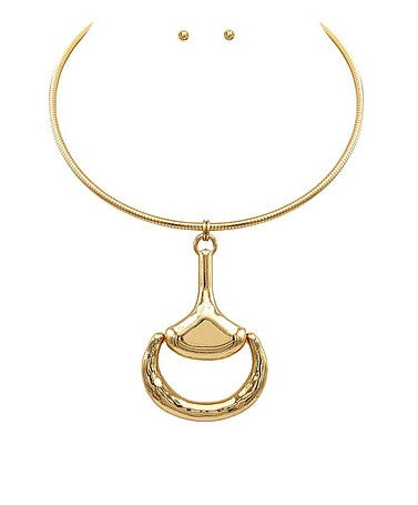 STATEMENT HORSEBIT PENDANT CHOKER - SHINY GOLD