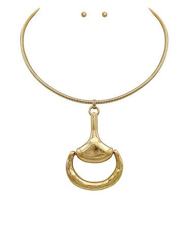 STATEMENT HORSEBIT PENDANT CHOKER - VINTAGE GOLD