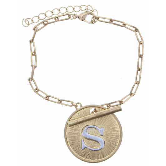 2 TONE INITITIAL TOGGLE DISC BRACELET