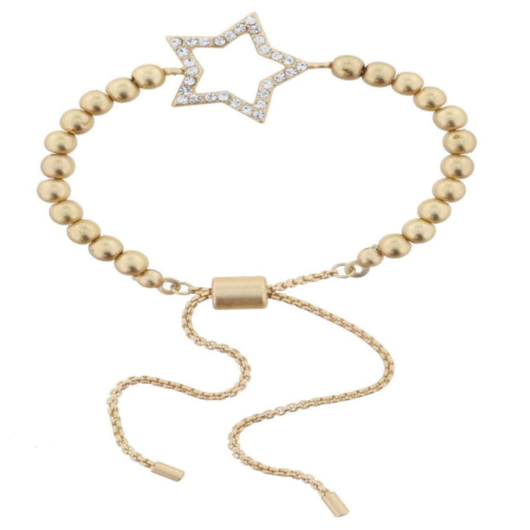 GOLD BALL BEADED WITH CLEAR CRYSTAL STAR BRACELET