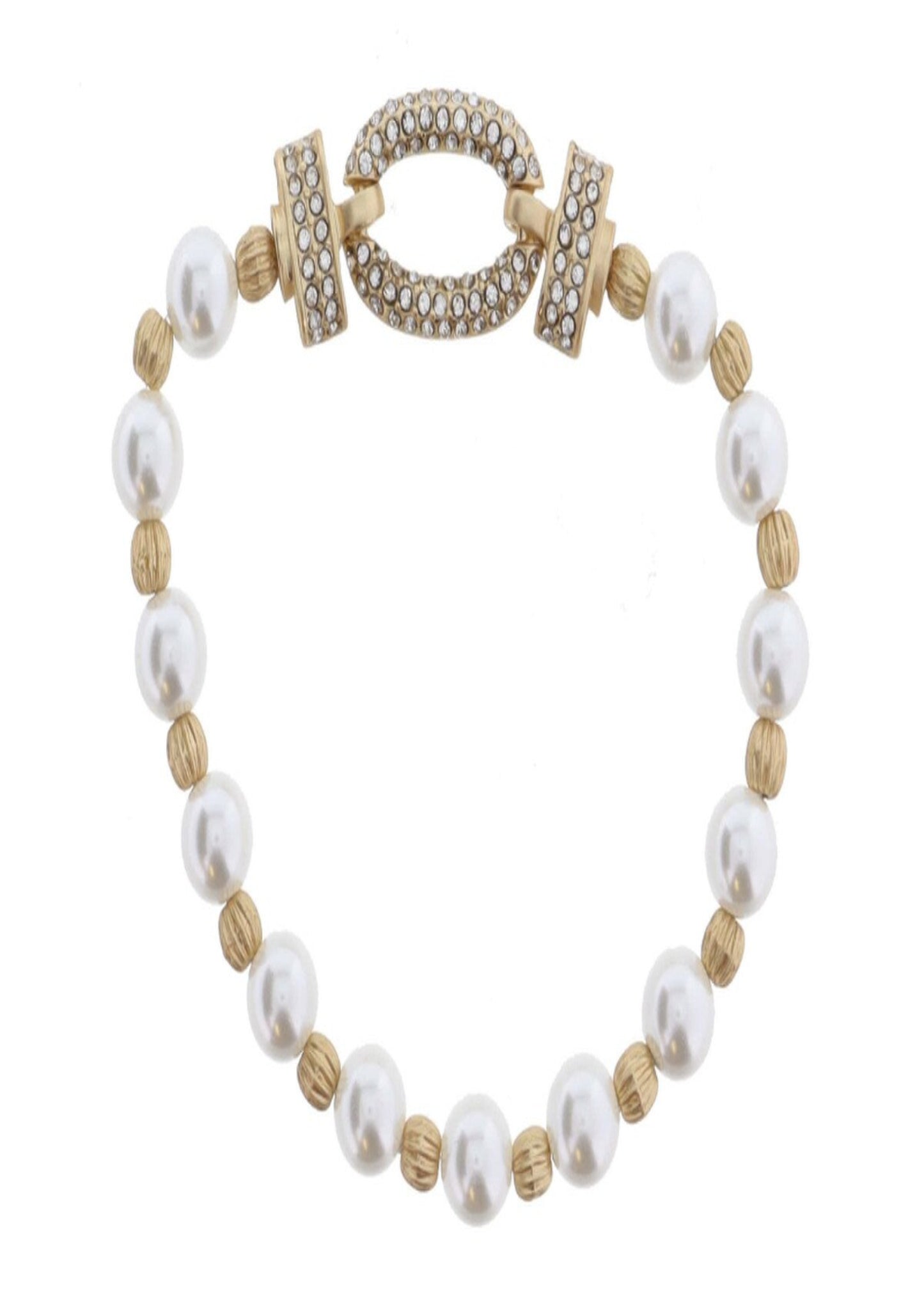 Gold Clear Crystal Embellished Latches and Oval Bracelet, .5" Icon