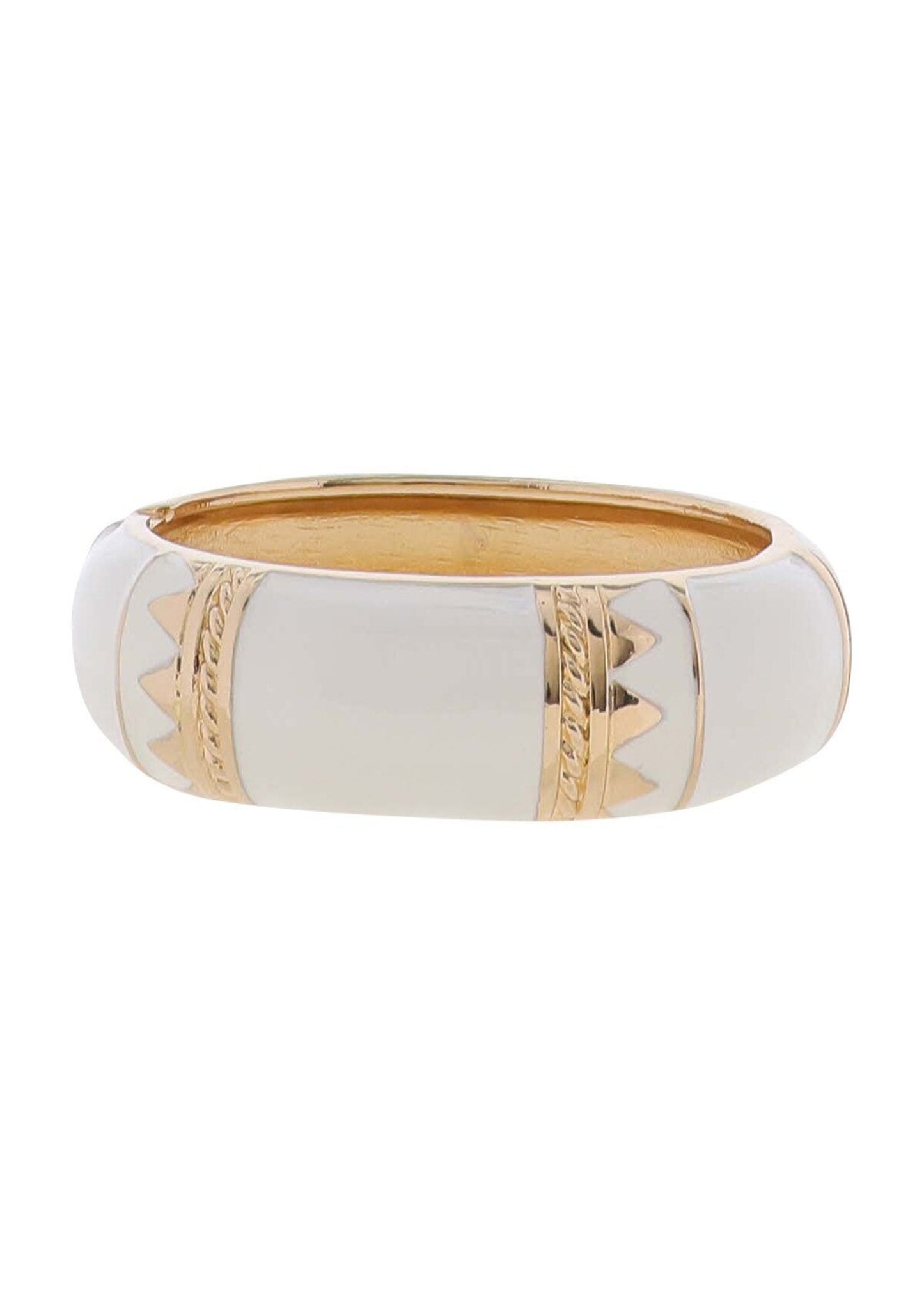 Gold & White Bangle Bracelet with Hinge Closure