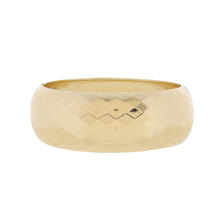 Diamond Textured Shiny Gold Bangle Bracelet with Hinge Closure