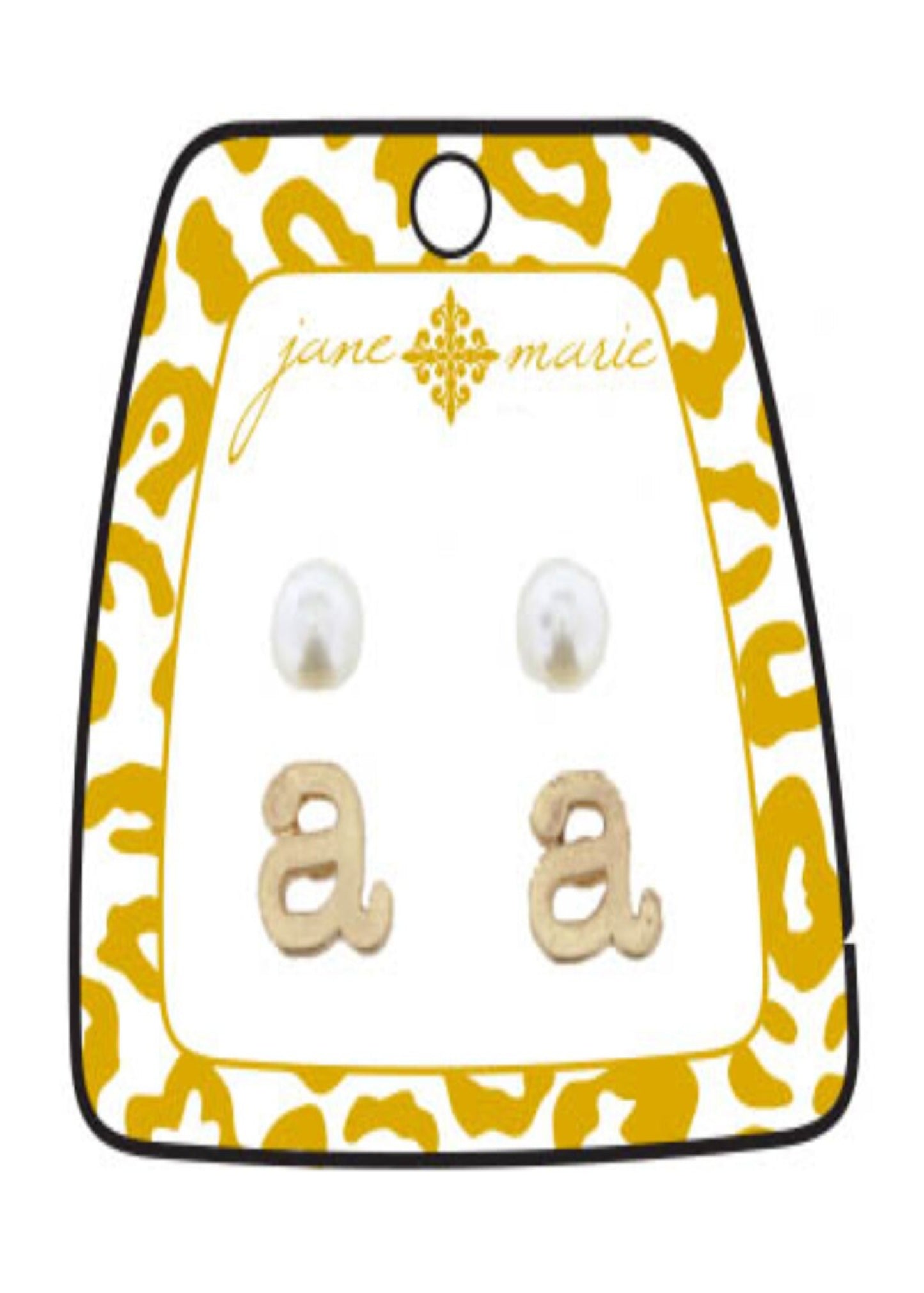 Gold Block Initial with Pearl Stud Earring
