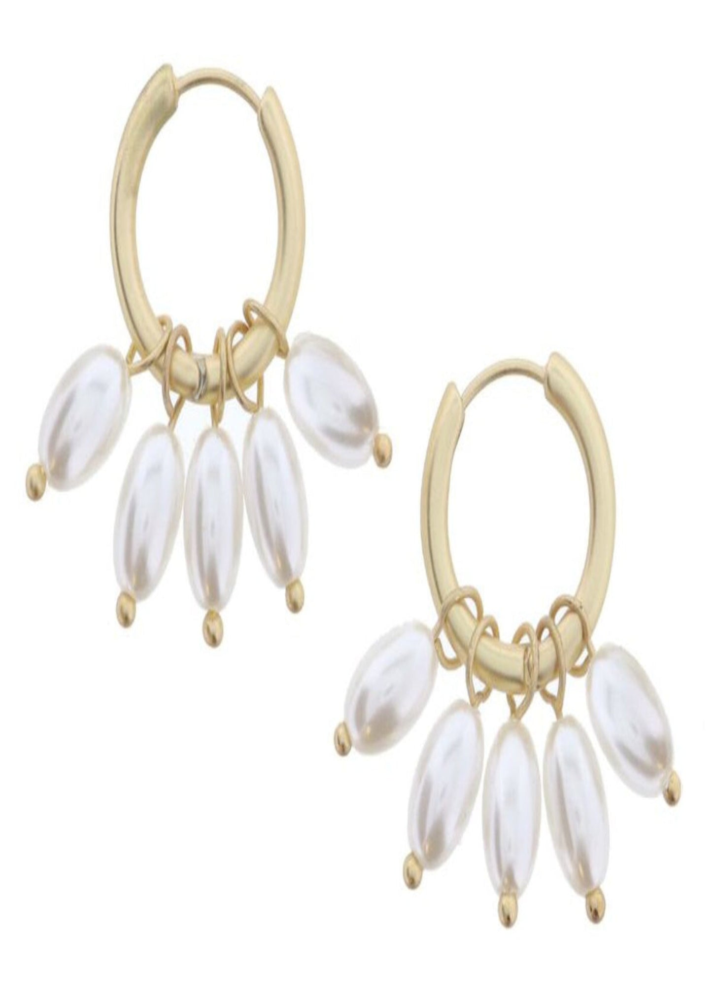 Gold Huggie with Multi Oval Pearl Dangles Earrings