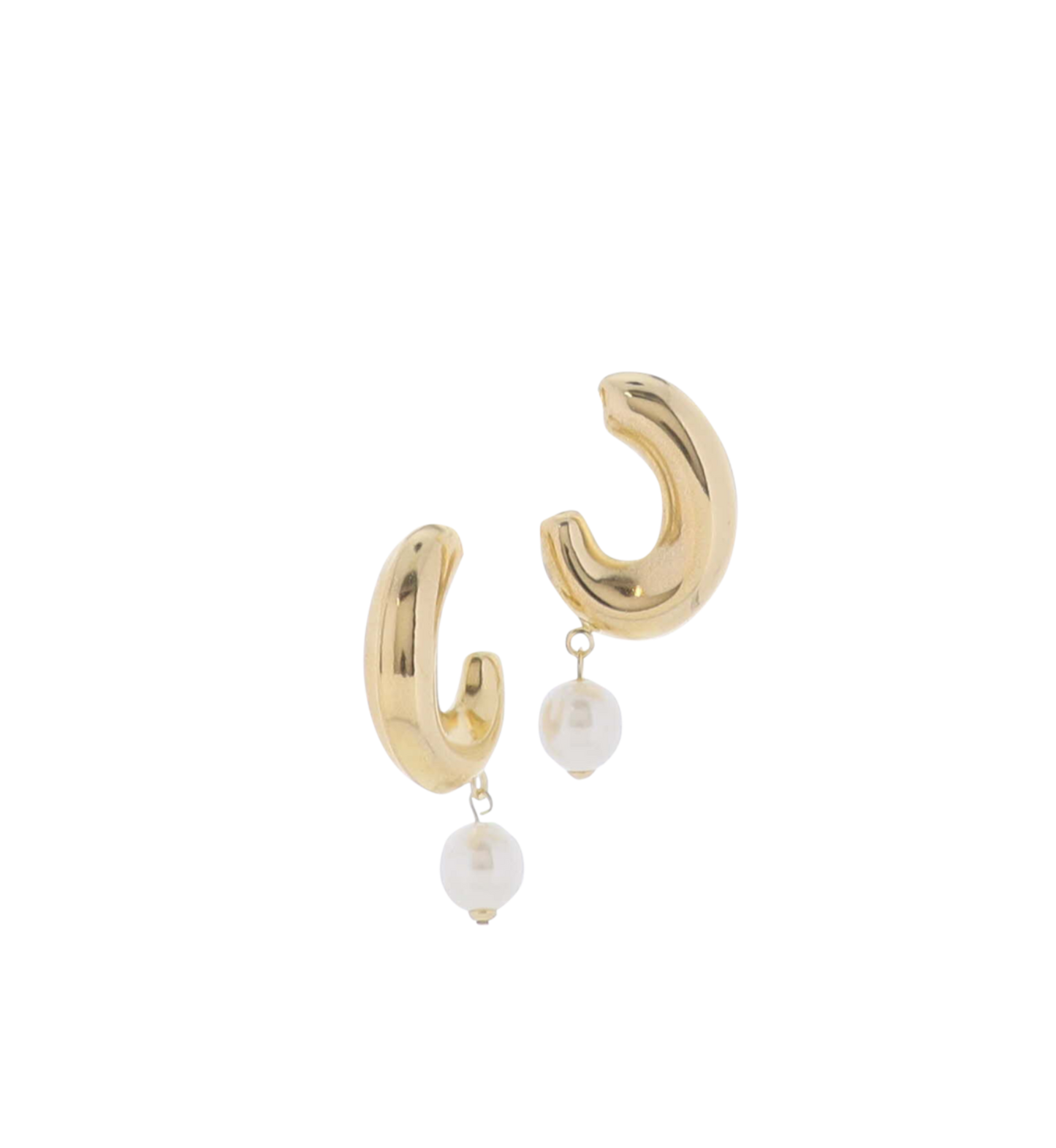 Gold Chunky Partial Circle with White Pearl Earring