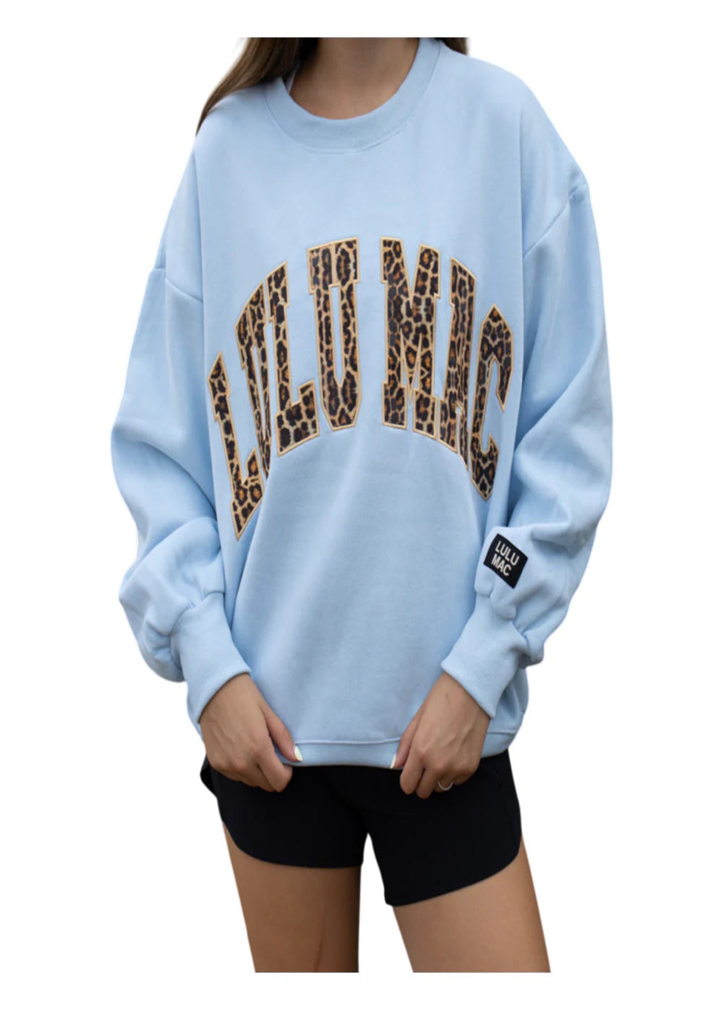 LEOPARD PRINT LULU MAC SWEATSHIRT - LIGHT BLUE