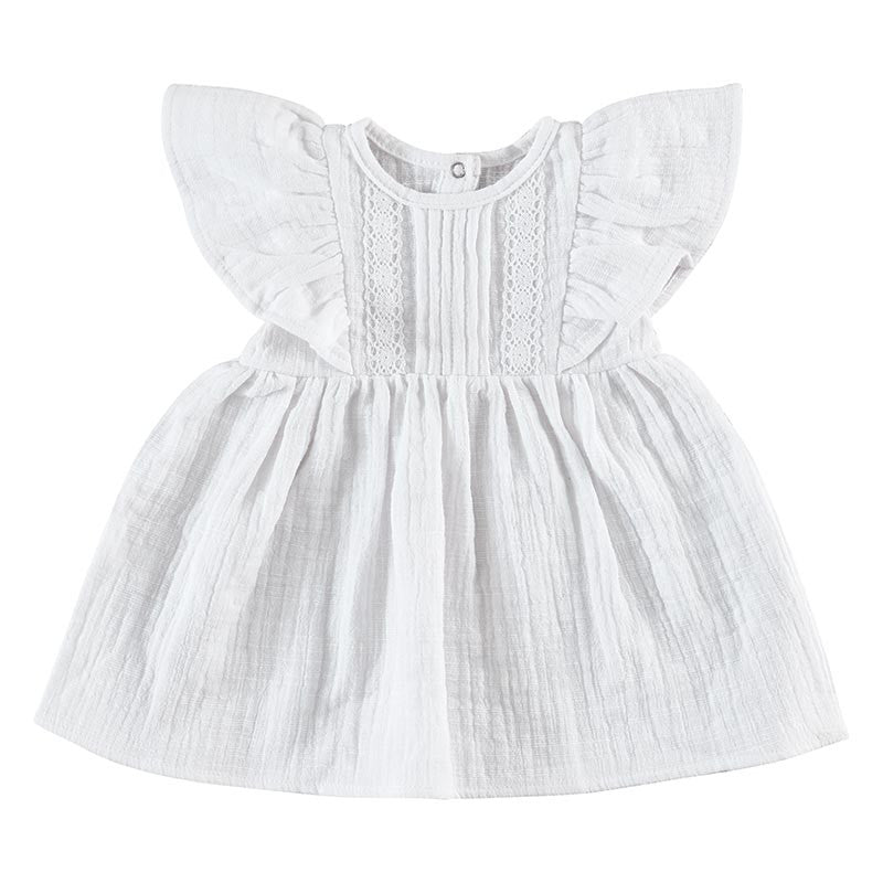 FLUT DRESS WITH LACE-WHITE : 3-6