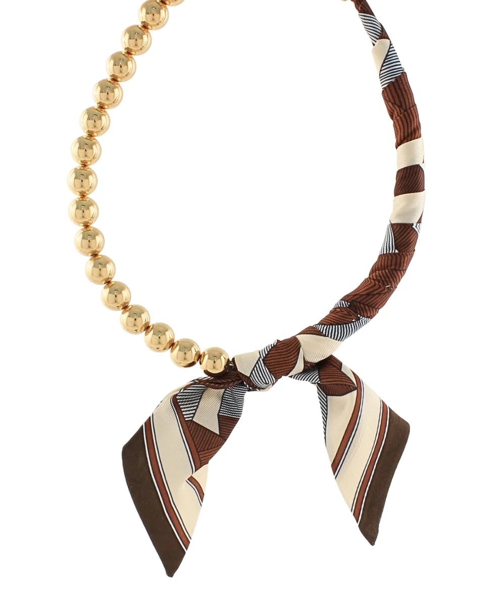 CCB BALL WITH SCARF NECKLACE - BROWN/GOLD