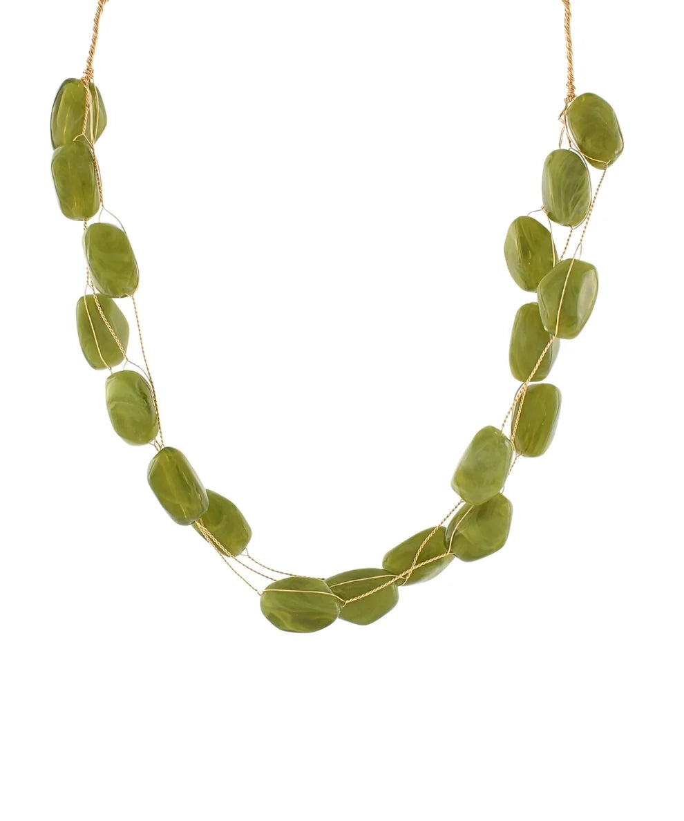 NUGGED BEADED WIRE NECKLACE - OLIVE GREEN