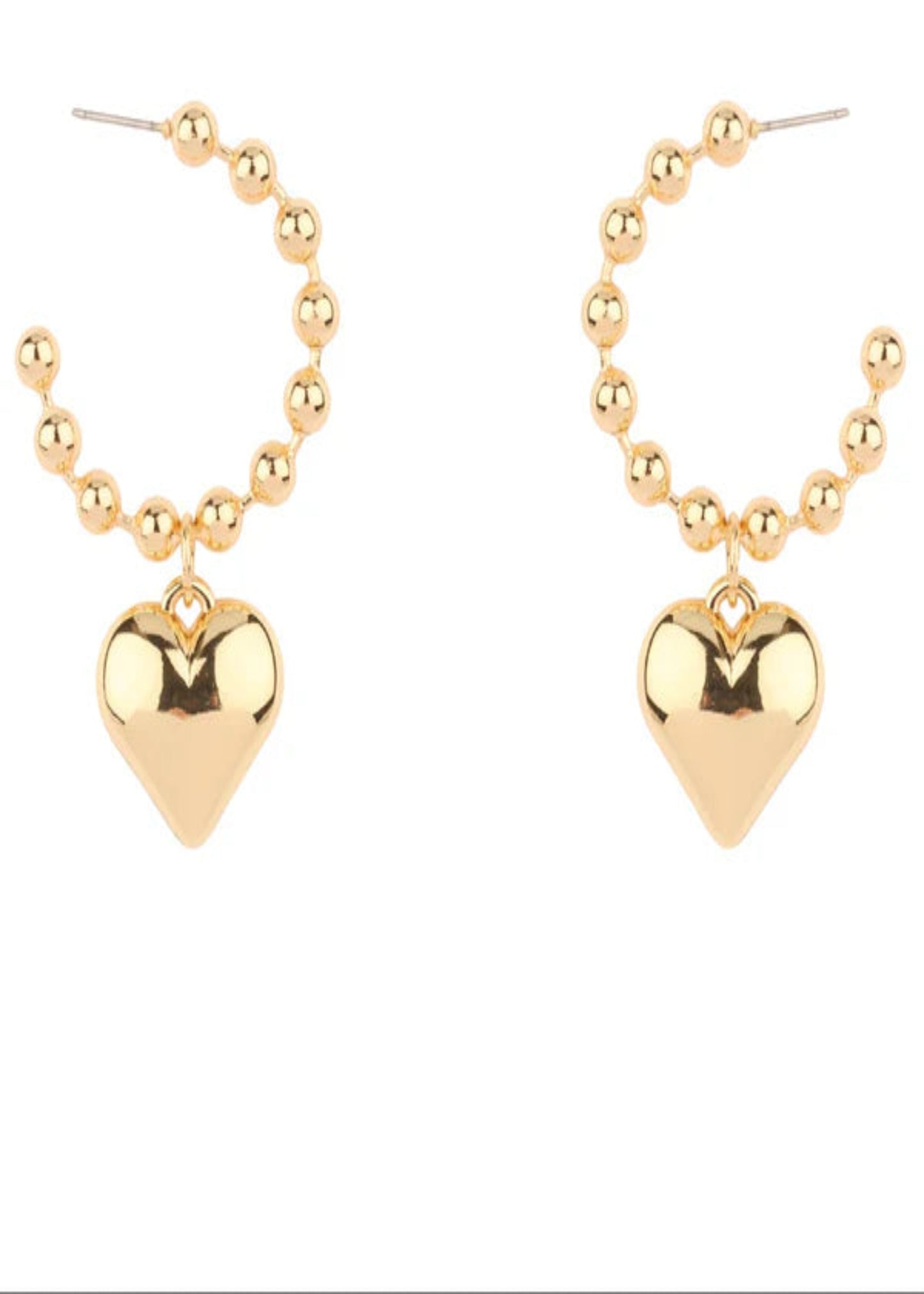 Gold 4MM Beaded Hoop with Puffy Heart 1.5" Hoop