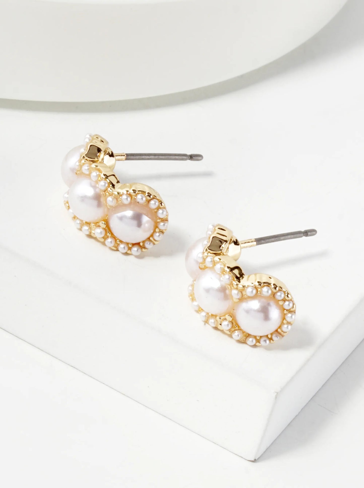 Pearl Beaded 13mm Half Circle Stud Earrings