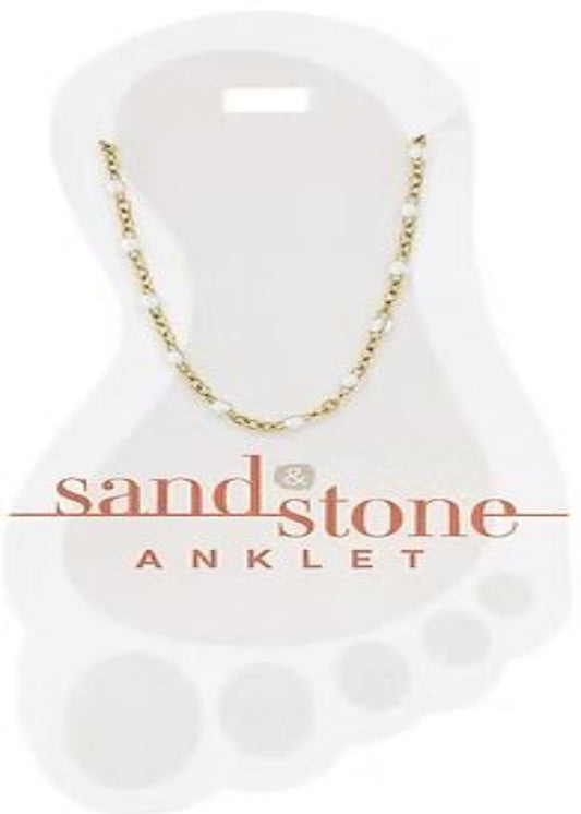 GOLD PETITE WHITE BEADED CHAIN SAND & STONE ANKLET