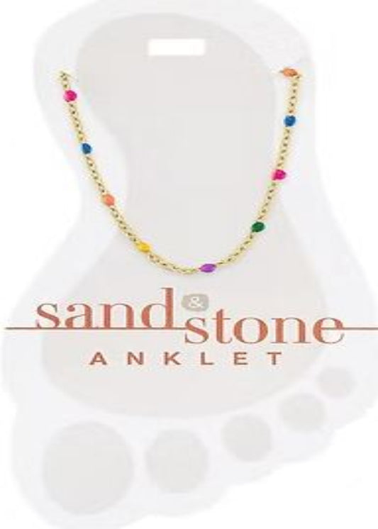 GOLD PETITE RAINBOW BEADED CHAIN SAND & STONE ANKLET